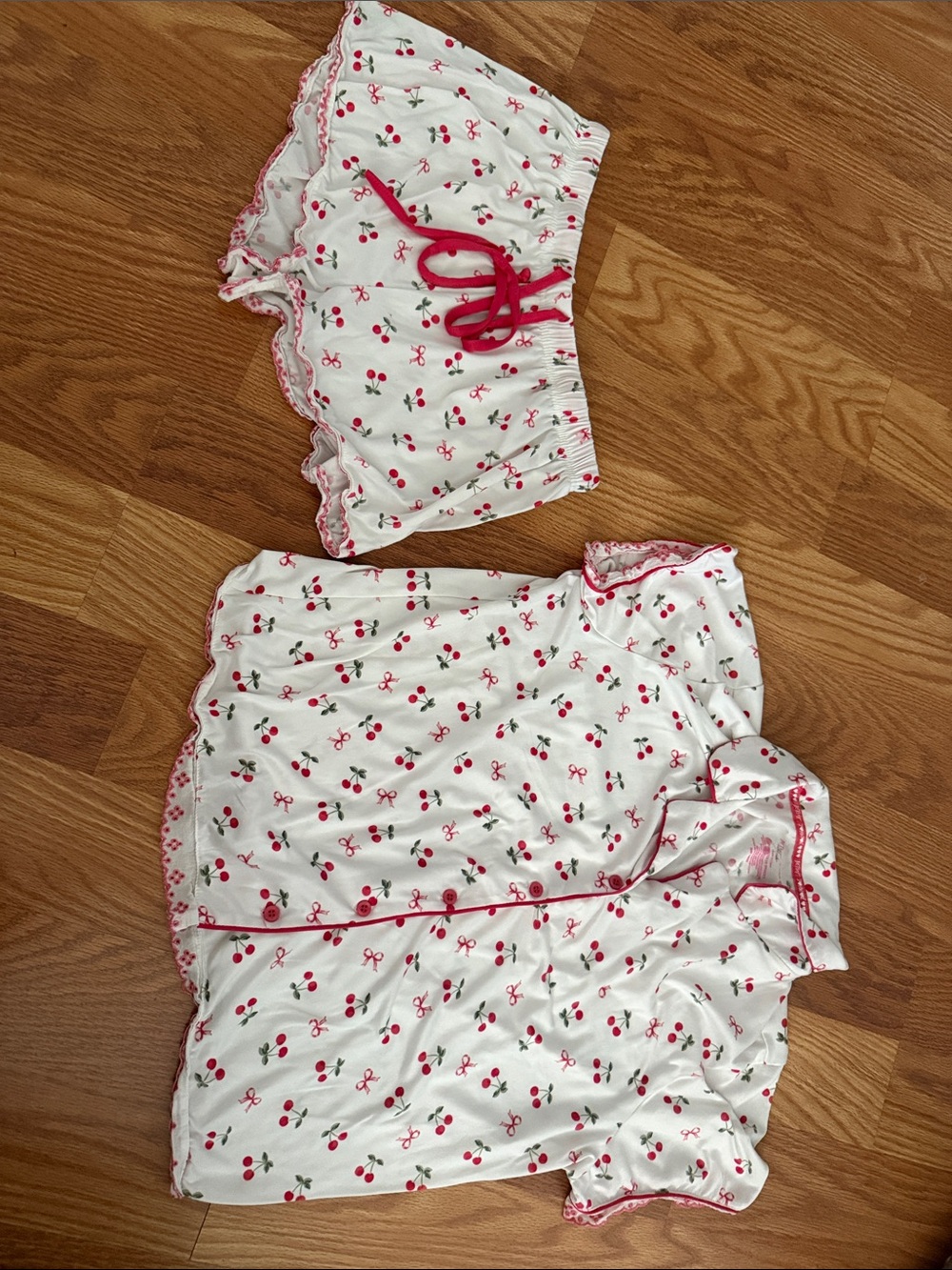 Women’s White & Pink Cherry Print Pajama Set